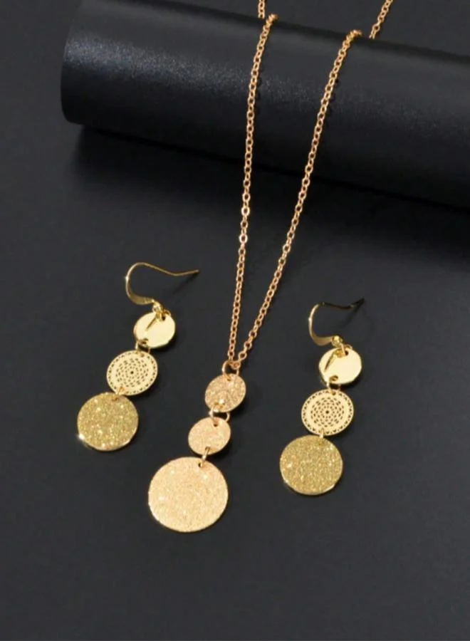 Take Two  Gold Tone Geometric Disc Necklace and Earrings Set for Women | Best Price UAE